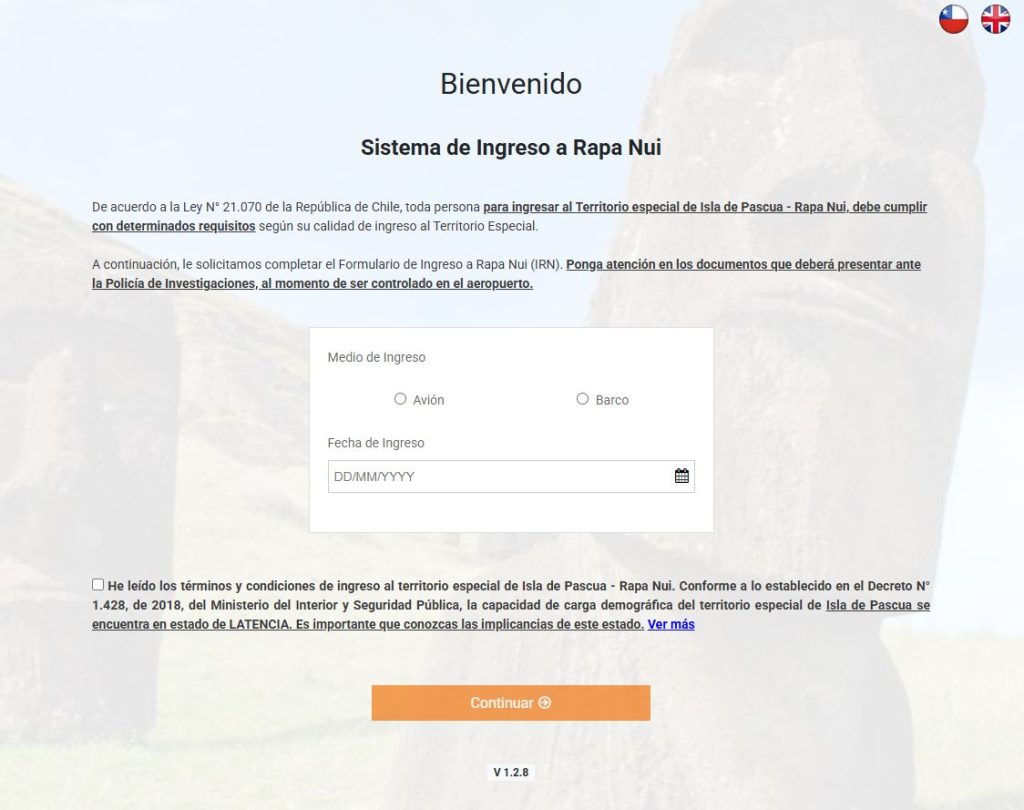 Requisitos para viajar a Rapa Nui 2025_página de inicio del formulario fui