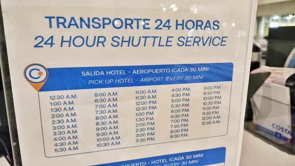 horario del shuttle hotel aeropuerto lima, donde se observa que sale cada 30 minutos