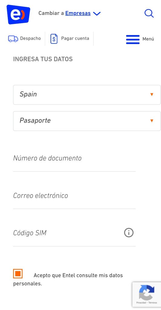 activación chip prepago entel 1