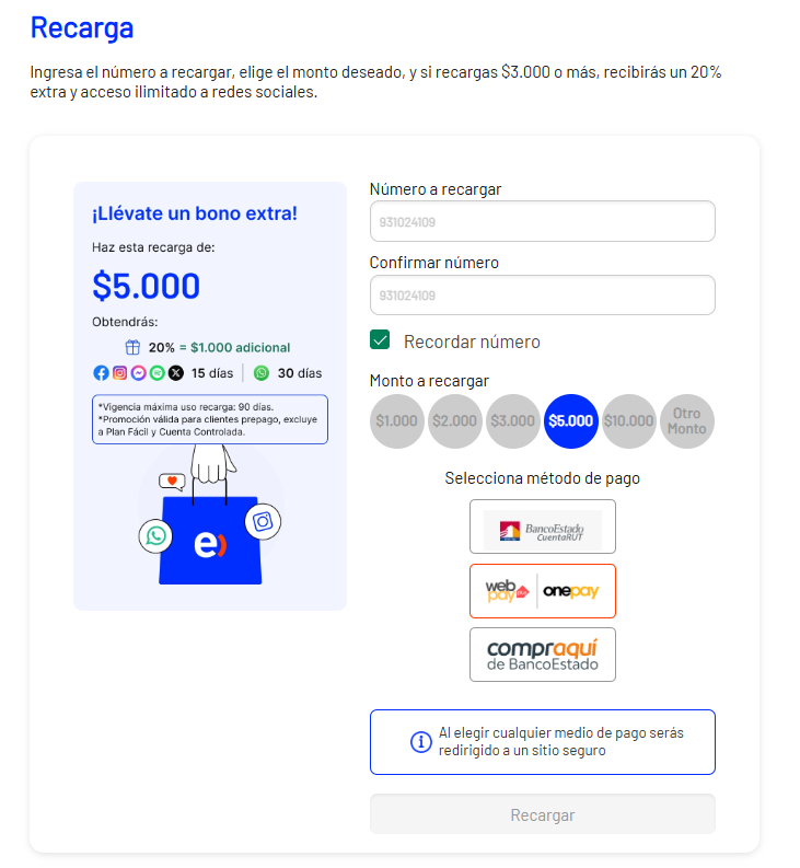 web de recarga entel