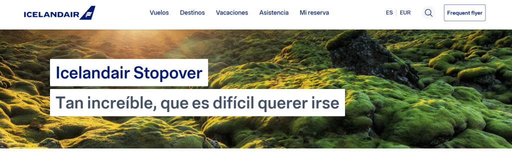 captura de imagen de la página web de Icelandair Stopover