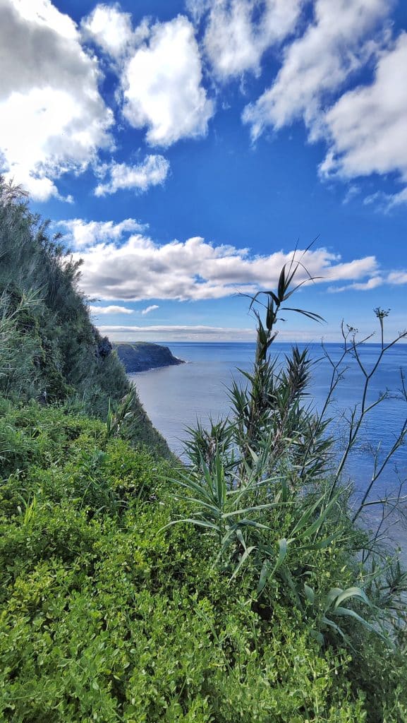 Panorámica del océano Atlántico desde el Miradouro da Fonte da Rocha, un mirador costero en la freguesia de Relva, Ponta Delgada